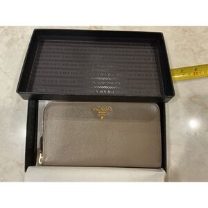 Prada Saffiano Metal Zip Around Continental long Wallet Argilla Gold Hardware